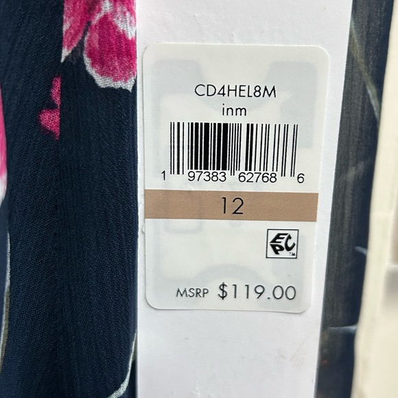 Calvin Klein Dress Size 12 Chiffon Bell Sleeve Black Floral MSRP $119 NWT - Picture 9 of 11